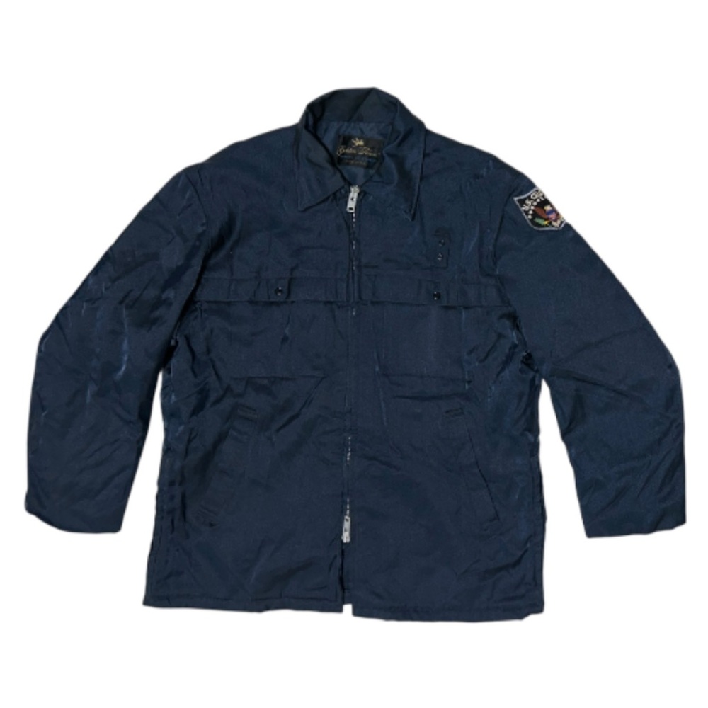 Vintage 1970s Navy Blue US Customs Full Zip Waterproof Heavy Uniform Jacket